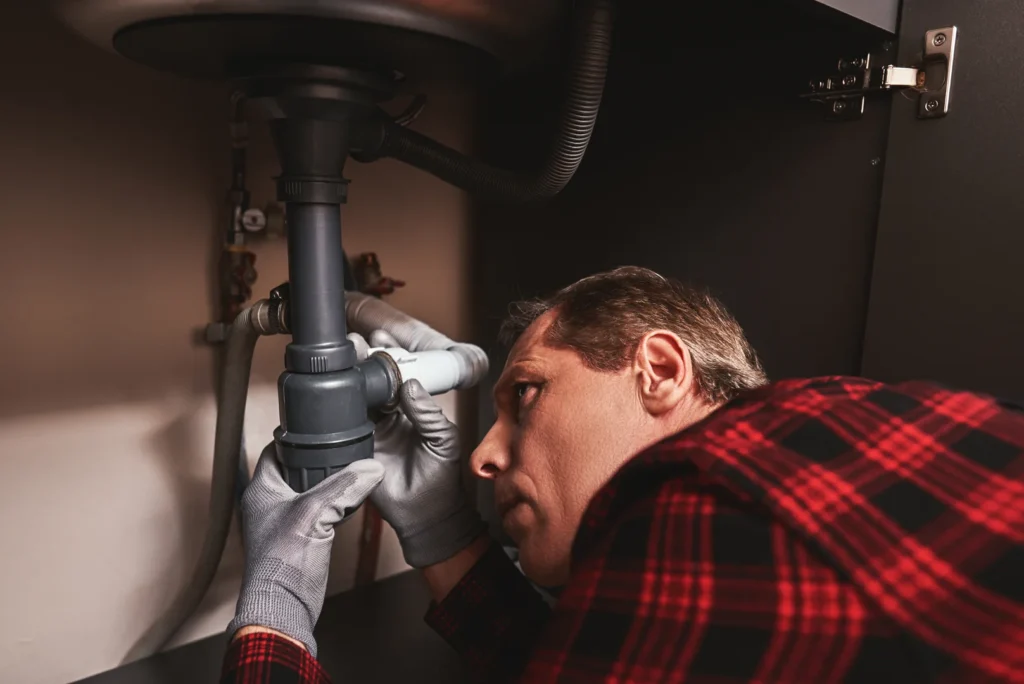 a plumber repairing a kitchen sink