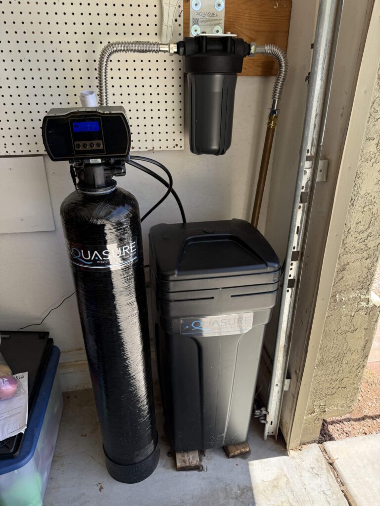 A newly installed water softener system